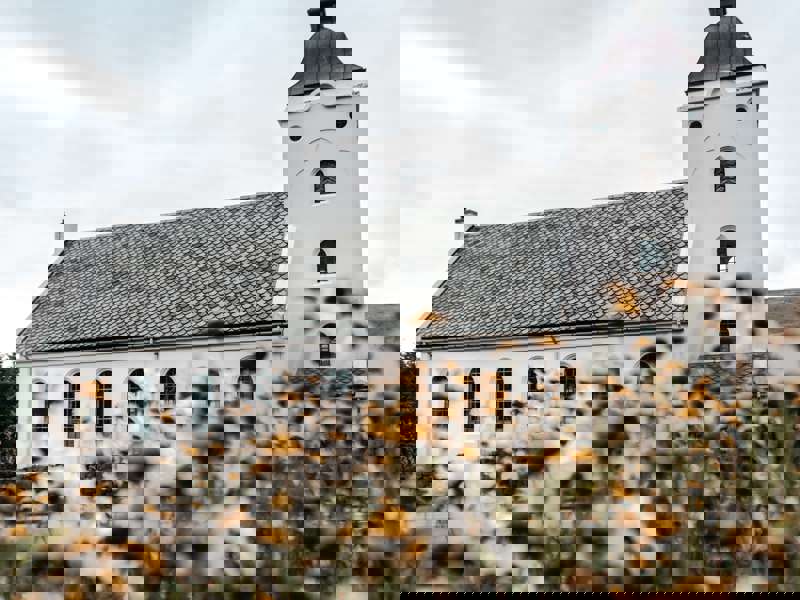 Church in a field of flowers